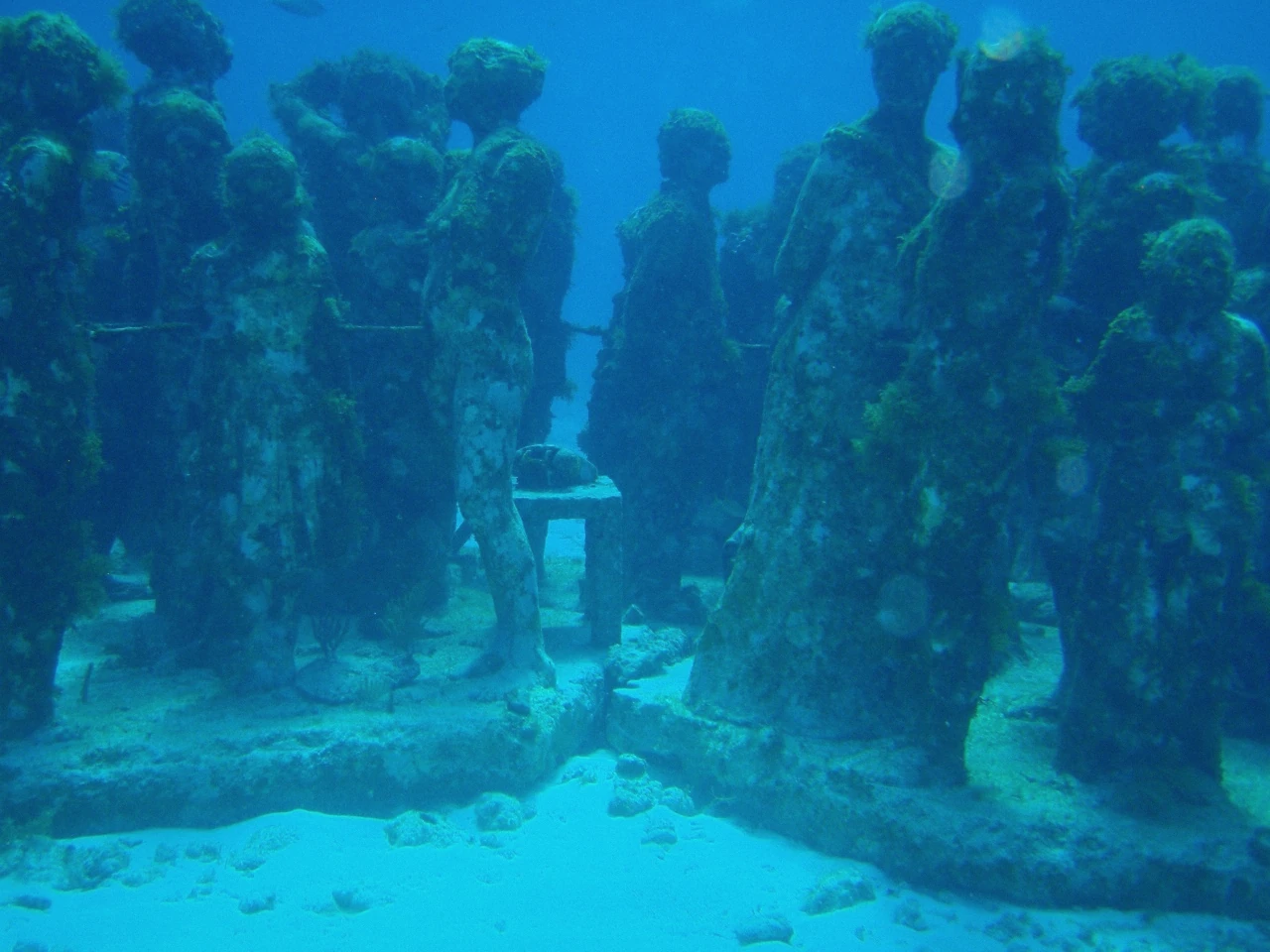 Concrete figures on the seabed at the MUSA underwater museum off Isla Mujeres, Mexico